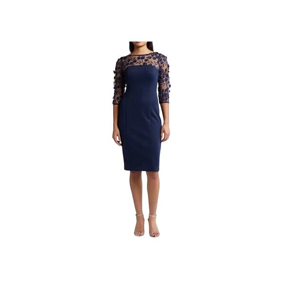 Eliza crepe scuba lace navy dress size 6 - Picture 3 of 10